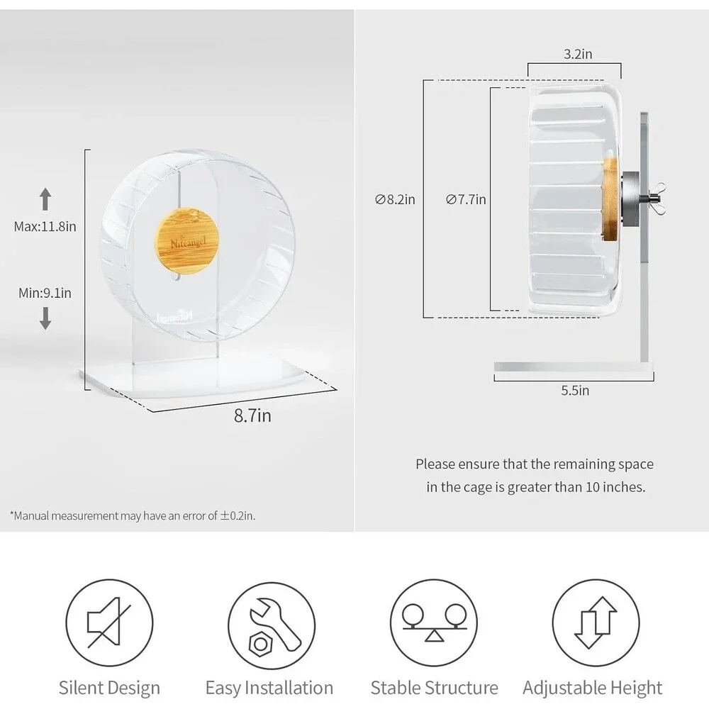 Niteangel Super-Silent Hamster Exercise Wheel: Quiet 8.2 inch Running Wheel